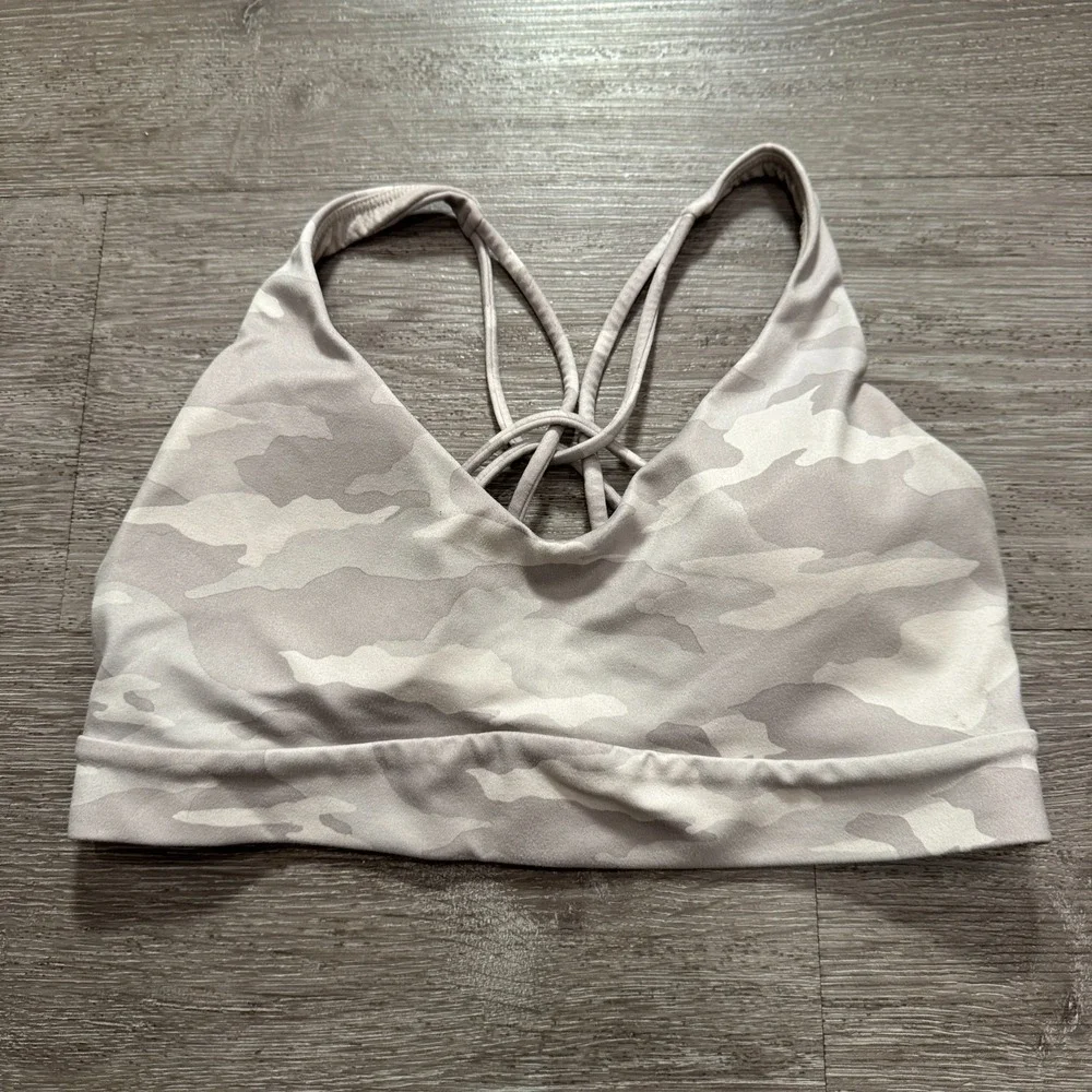 Athleta Sports Bra Womens XS Gray Strappy Solace Camo Print Performance‎ Gym